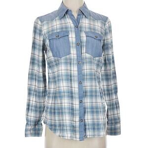 Cato Blue and White Plaid Button-Down Shirt